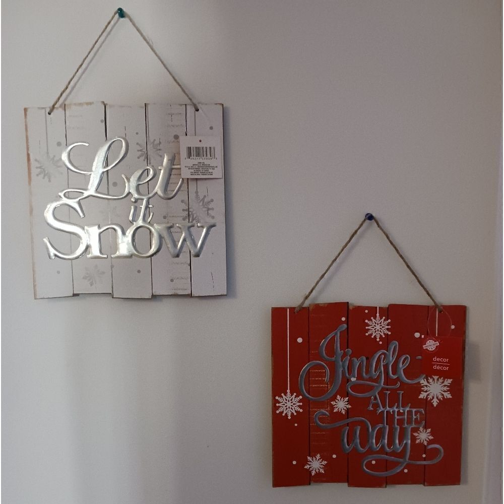 3 for 26 Rustic Let It Snow Jingle All the Way Christmas Snowflake Hanging Signs